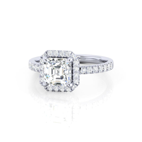 2ct Asscher Halo Pavé Setting Engagement Rings - Image 3