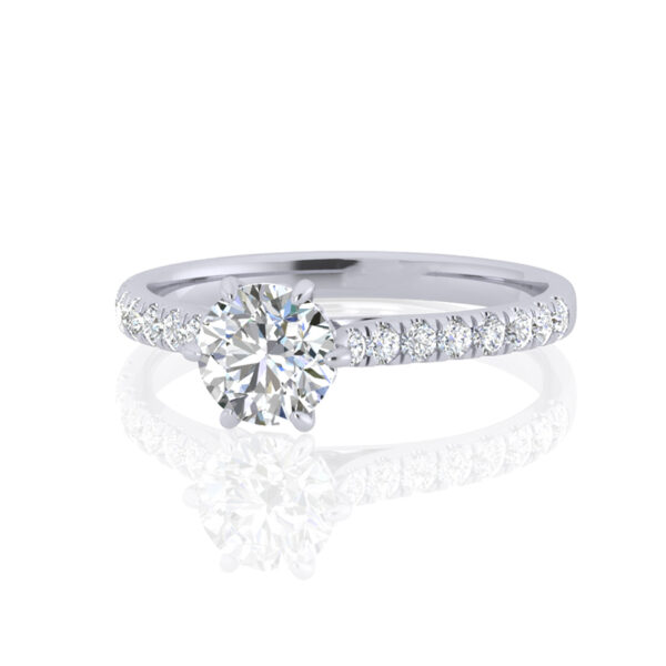 1.00 Carat Solitaire Ring With A Lab Grown Cushion Diamond In White Gold With Lab Grown Side Diamonds - Image 3