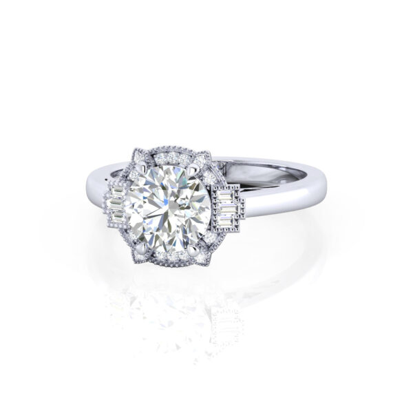 Baguette Halo Lab Grown Diamond Engagement Ring By Love Story - Image 3