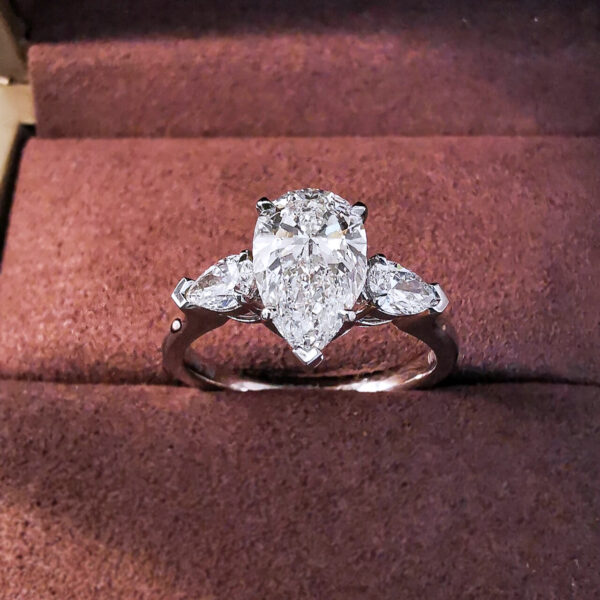 Three Stone Pear shape Diamond Engagement Ring - Image 3