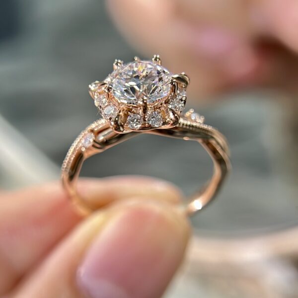 Daisy 14K Round Halo Engagement Ring Vintage Inspired style - Image 3