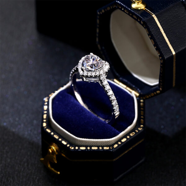 Heart-shaped Ring Moissanite Ring Designated14k White Gold Proposal Engagement Wedding Ring - Image 4