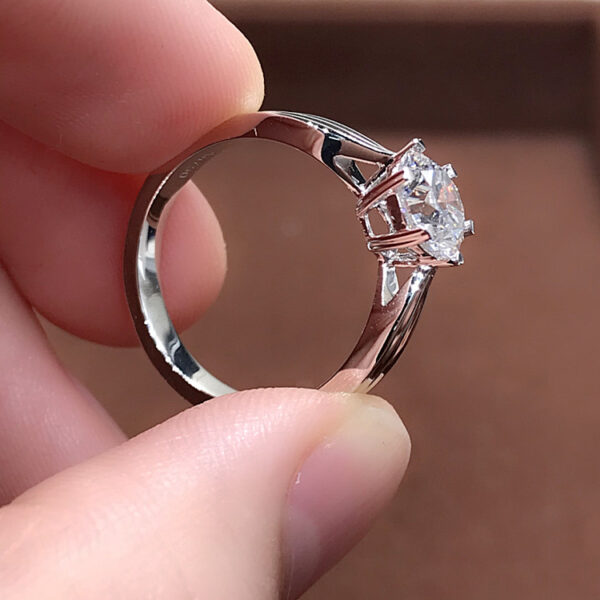 Solitaire 6 Heart Claw Floral Basket 1.00ct Moissanite Engagement Ring Set - Image 3