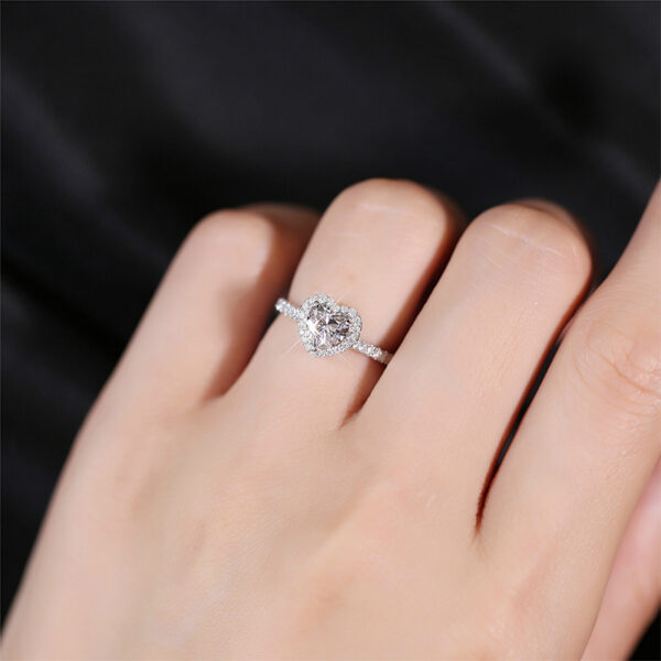 Heart-shaped Ring Moissanite Ring Designated14k White Gold Proposal Engagement Wedding Ring - Image 5