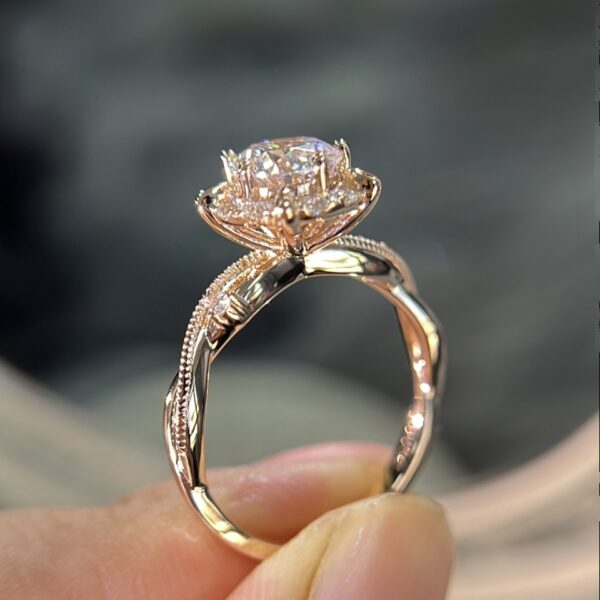 Daisy 14K Round Halo Engagement Ring Vintage Inspired style - Image 2