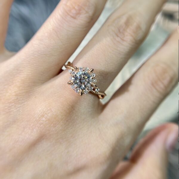 Daisy 14K Round Halo Engagement Ring Vintage Inspired style - Image 7