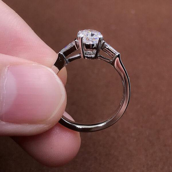 Oval And Tapered Baguette Lab Grown Diamonds Trilogy Ring - Image 4