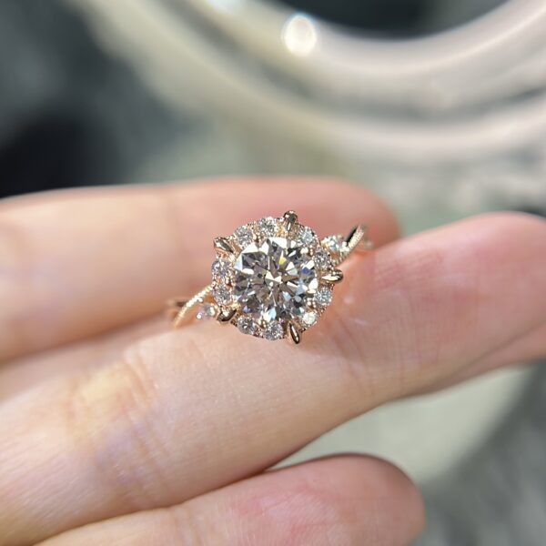 Daisy 14K Round Halo Engagement Ring Vintage Inspired style - Image 4