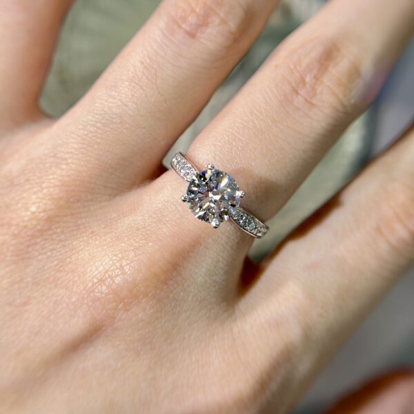 14k White Gold Classic Moissanite Diamond Engagement Ring - Image 4