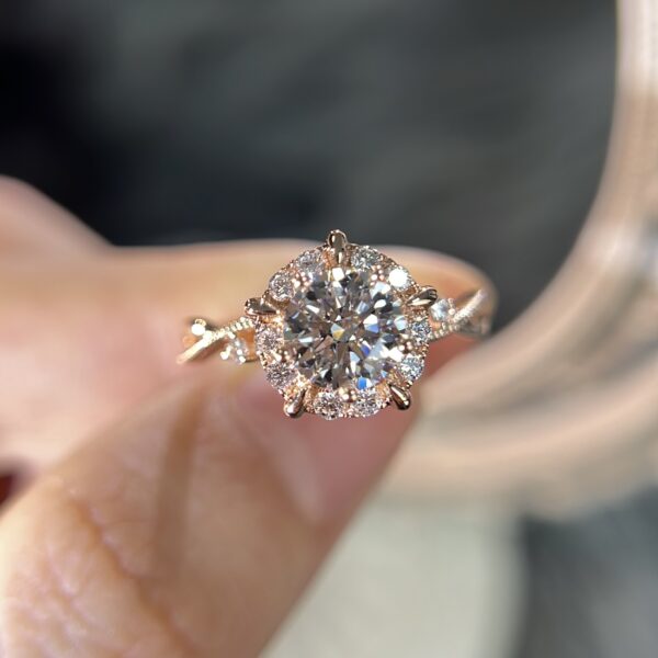 Daisy 14K Round Halo Engagement Ring Vintage Inspired style - Image 6