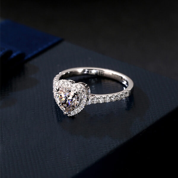 Heart-shaped Ring Moissanite Ring Designated14k White Gold Proposal Engagement Wedding Ring - Image 3