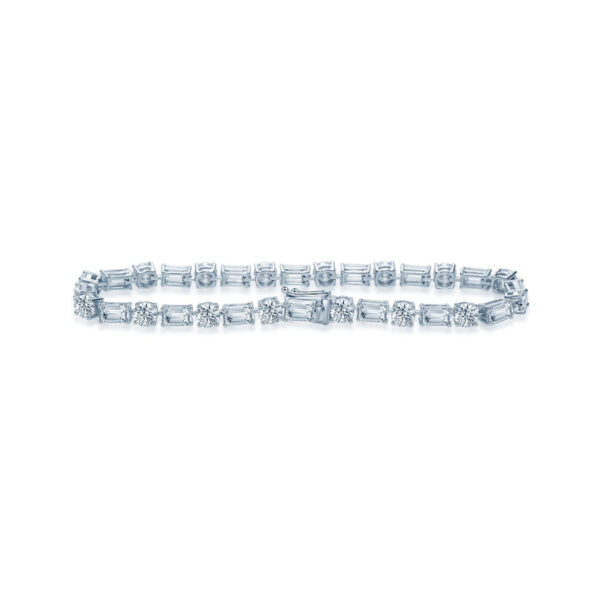 Emerald Cut and Round Brilliant Cut Diamond Bracelet - Image 2