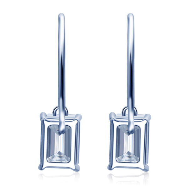 Emerald Cut Floating Simple Design Lab Grow Earrings - Image 3