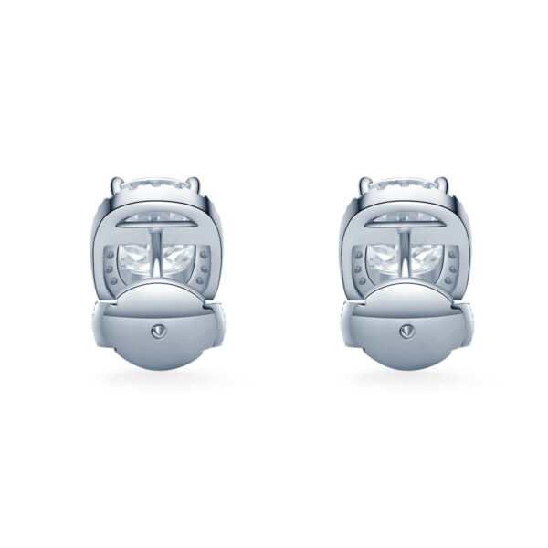 Cushion Cut 14k White Gold Halo Stud Earrings - Image 3