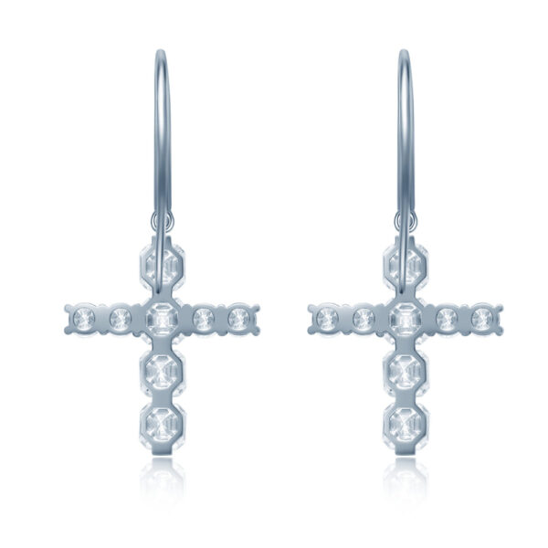 Floating Lab Grown Diamond Asscher And Round Shape Cross Earrings - Image 3