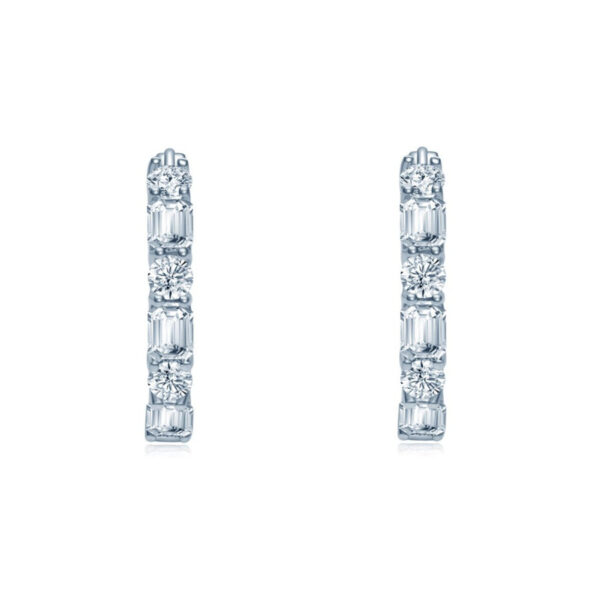 3.0ct Round Emerald Cut Hoop Earrings - Image 2