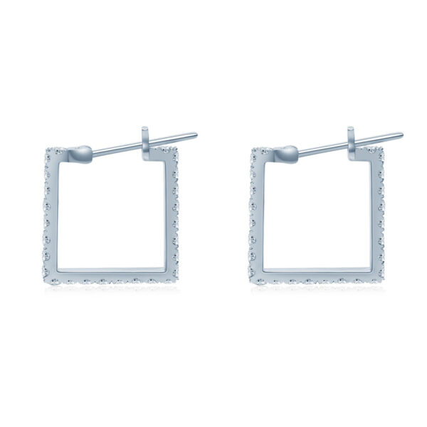 Rectangle Round Diamond Hoop Earrings in 14K - Image 2