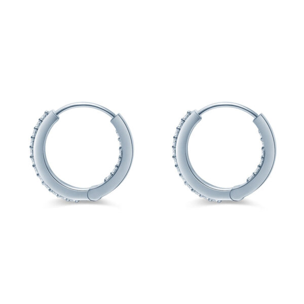 14k White Gold Channel Set Hoop Huggie Earrings - Image 3