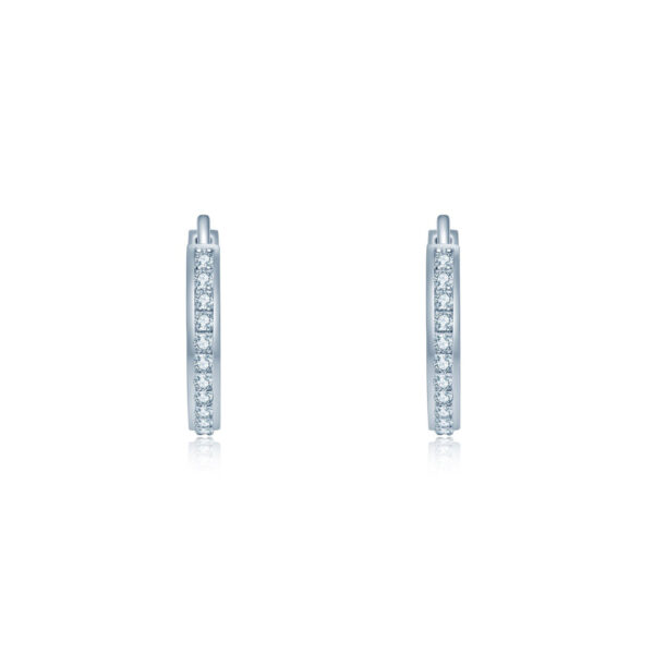 14k White Gold Channel Set Hoop Huggie Earrings - Image 2