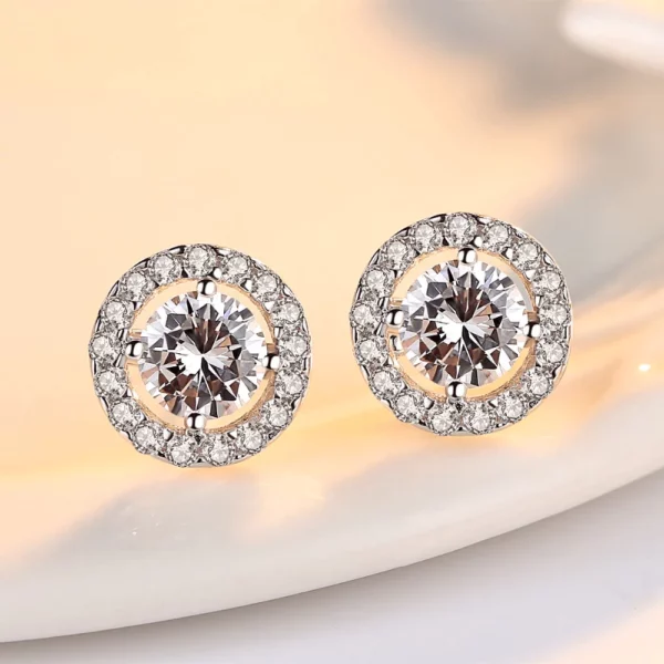 Elizabeth Halo Earrings Simulated Round Cut Earring - Image 2