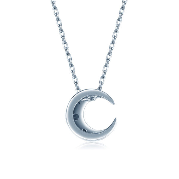 Moonstone Silver Petite Moon Diamond Necklace - Image 3