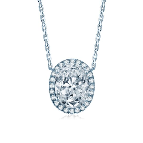 Halo Set Oval Lab Grown Diamond Pendant in White Gold - Image 4