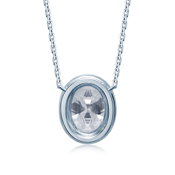 Halo Set Oval Lab Grown Diamond Pendant in White Gold - Image 6