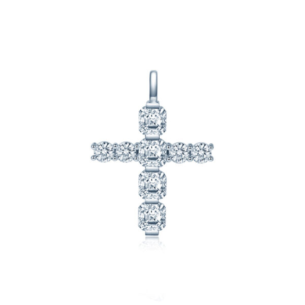 Gold Cross Charm Pendant 14K Lab Grown Diamond - Image 2