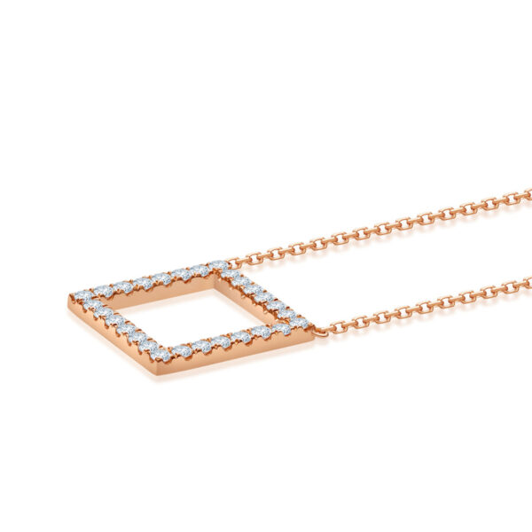 14KT Rose Gold Diamond Open Square Necklace - Image 2