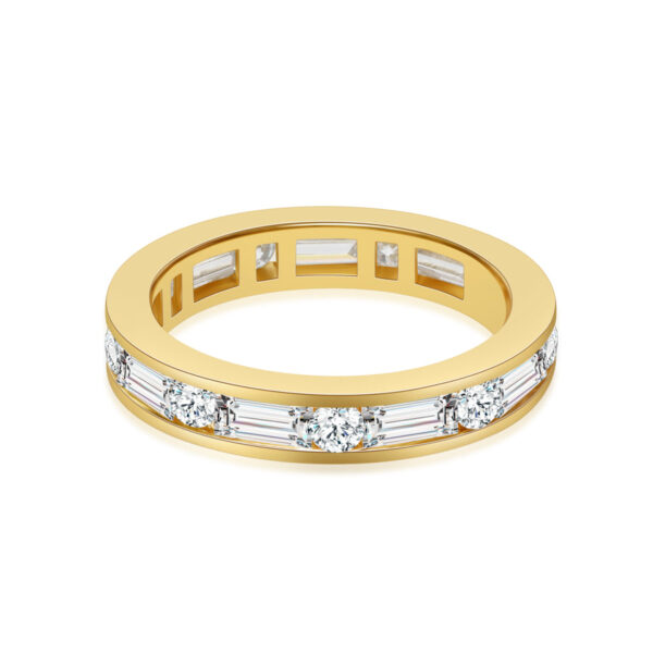 Yellow Gold Round Brilliant & Baguette Cut Diamond Band - Image 4