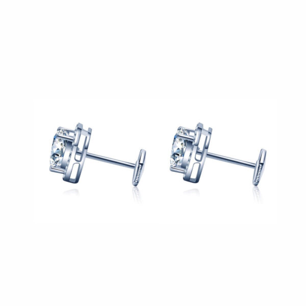 Lab Grown Diamond Round Cut 14k White Gold Halo Stud Earrings - Image 2