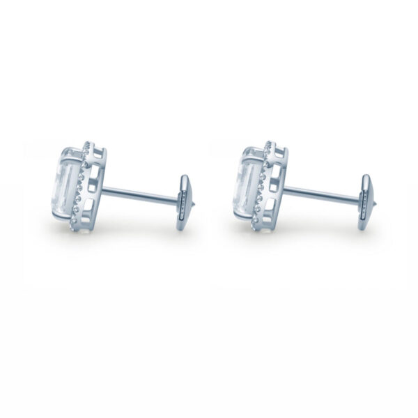 Emerald Cut 14k White Gold Halo Stud Earrings - Image 2