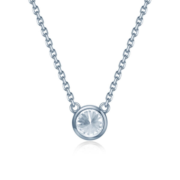 14kt White Gold Round Diamond Bezel Set Pendant Necklace - Image 3