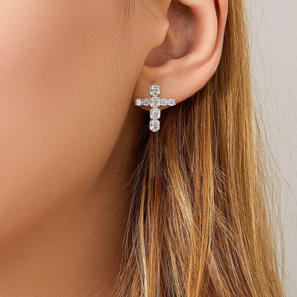 Petite Micropave Diamond Cross Earrings 14K White Gold - Image 4