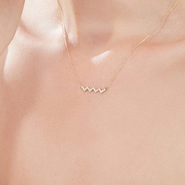 Long Wavy Pave Bar Moissanite Necklace - Image 4