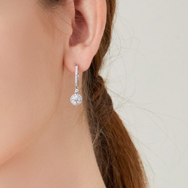 Round Shape Pair of Lab Grown Diamond Halo Earrings - Image 4