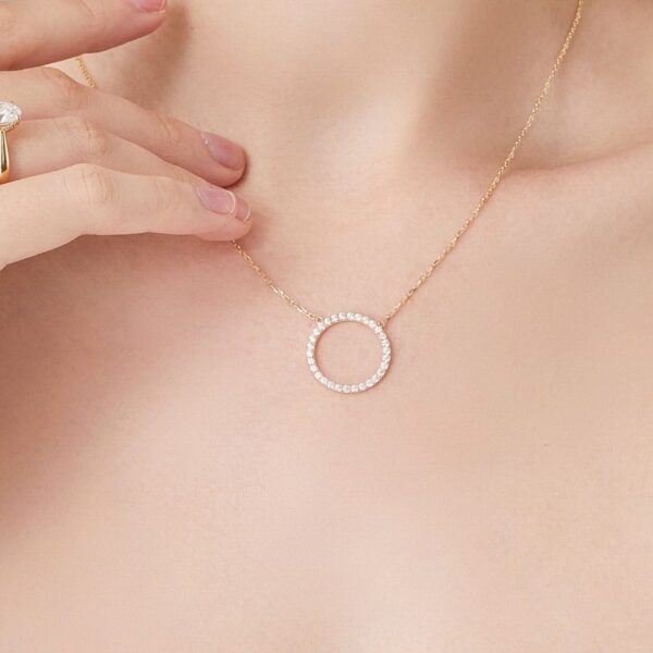 14K Rose Gold Lab-Grown Diamond Open Circle Pendant Necklace - Image 4