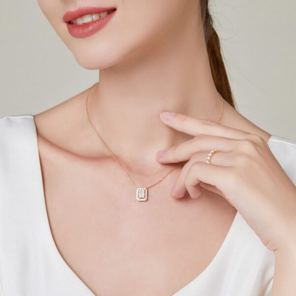 Emerald Cut Lab Grown Diamond Halo Pendants - Image 4