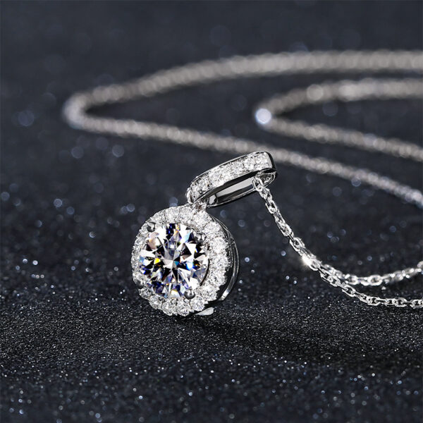 1.00ct Diamond Halo Pendant, Classic Round Cut Diamond Necklace - Image 2