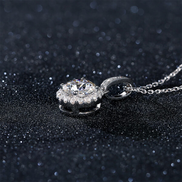 1.00ct Diamond Halo Pendant, Classic Round Cut Diamond Necklace - Image 3