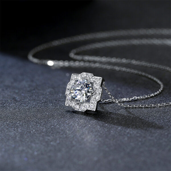 Crown Art Deco Inspired Round Diamond Halo Pendant - Image 3