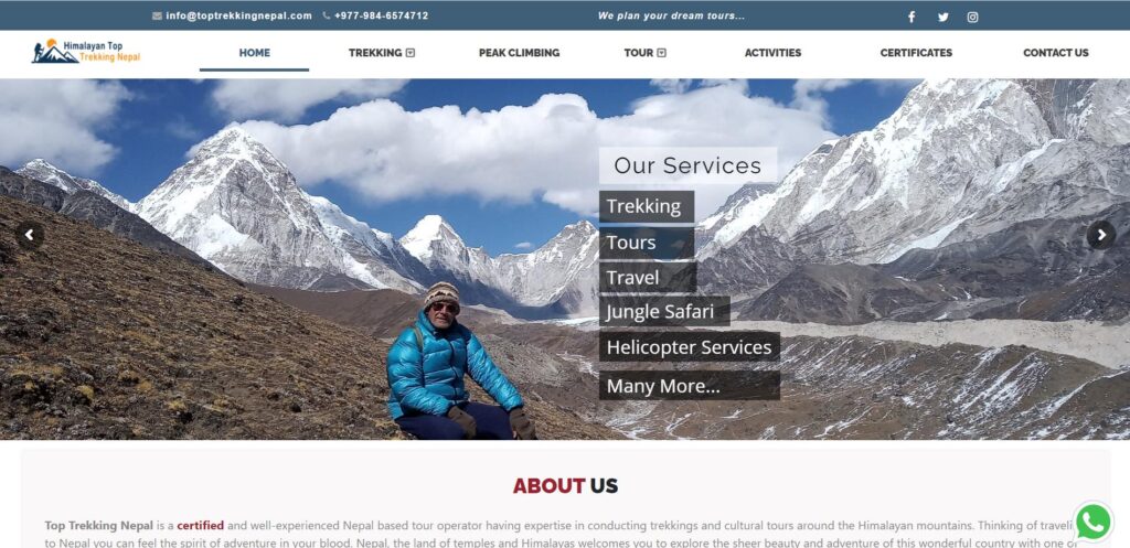 Top trekking Nepal website screenshot